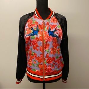 Satin embroidered bomber jacket